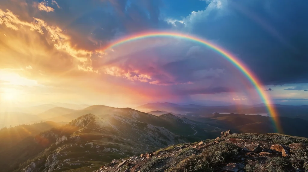 view beautiful rainbow nature landscape copy