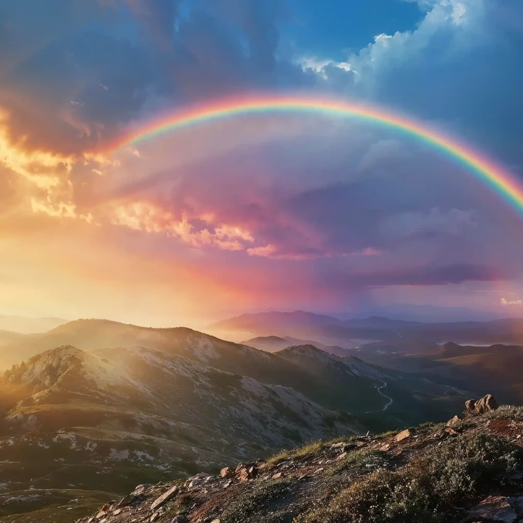 view beautiful rainbow nature landscape square